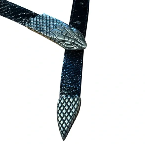 Avignon RARE Vintage Snake Belt Black Leather Silver Made in France M/L - Picture 2 of 13